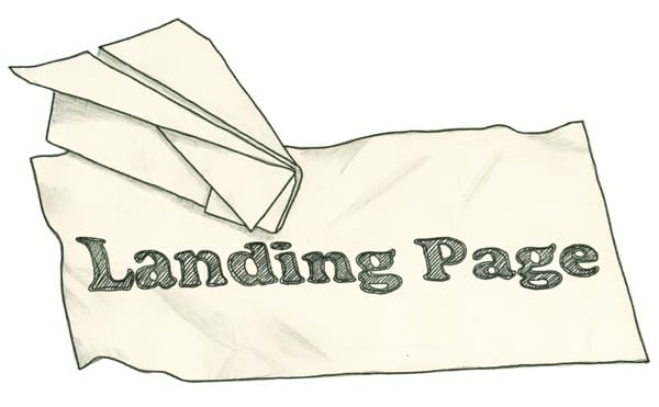 Paper airplane, with Landing Page written on it.